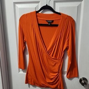 Lauren Ralph Lauren Womens Orange Wrap Top Shirt Size Medium